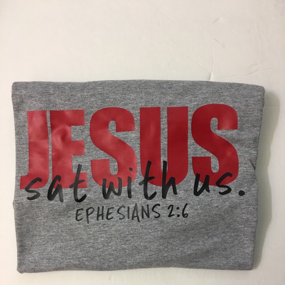 Jesus sat with us t-shirts
